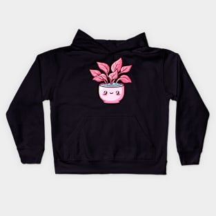 Cute Kawaii Houseplant with Pink Leaves in a Pot | Kawaii Illustration | Cute Kawaii Potted Plant Kids Hoodie